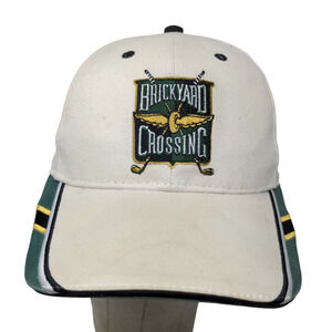 Brickyard Authentics Men's Strapback Hat Tan Green Embroidered Golf Logo
